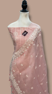 Pure Organza Chikankari Handloom Banarasi Dress Material - The Handlooms