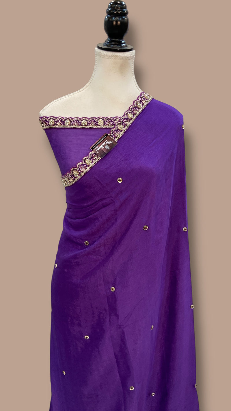 Pure Georgette Handloom Banarasi Saree with Handwork Lace - The Handlooms