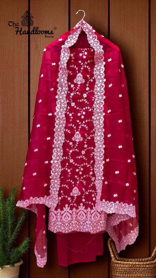 Pure Organza Chikankari Handloom Banarasi Dress - The Handlooms