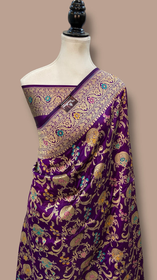 Pure Katan Silk Banarasi Handloom Saree - All over Jaal work With Meenakari - The Handlooms