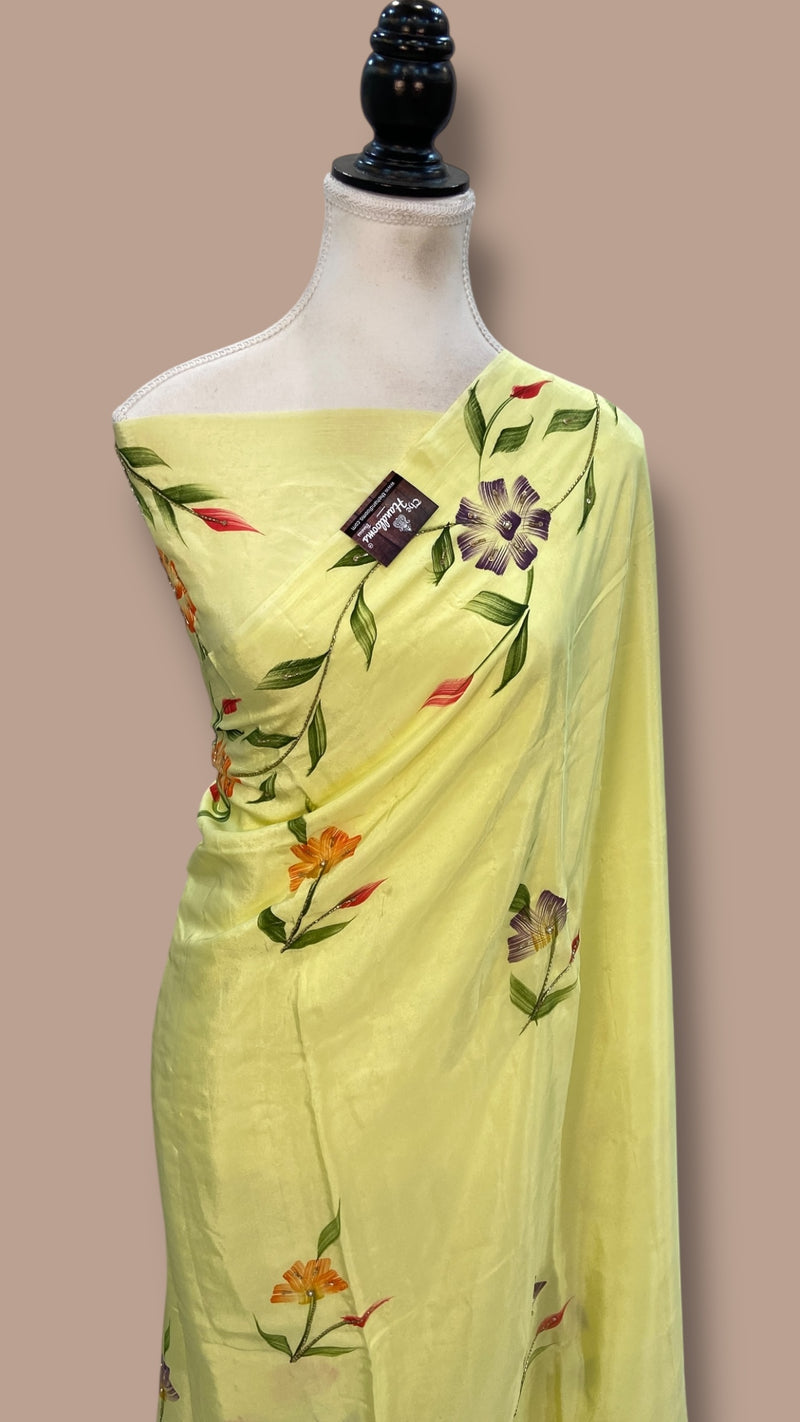 Pure Silk Handloom Banarasi Saree - Handwork Handbrush - The Handlooms