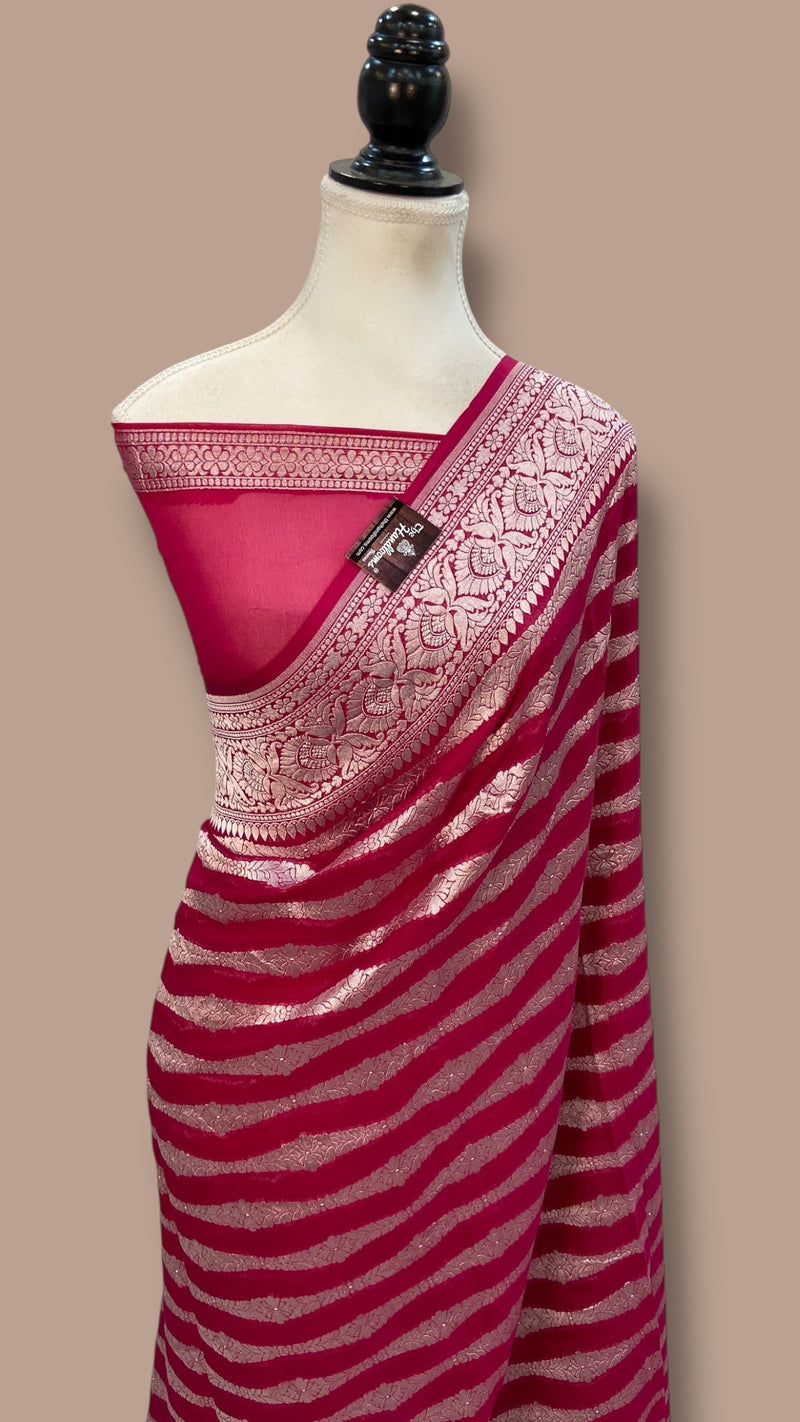 Pure Khaddi Georgette Banarasi Saree Silver Zari - The Handlooms