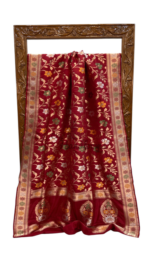 Pure Katan Silk Banarasi Handloom Saree - All over Jaal Work With Meenakari - The Handlooms