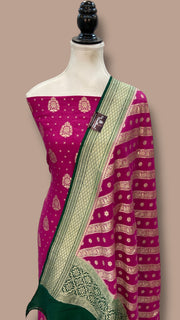 Pure Moonga Georgette Banarasi Dress material - The Handlooms