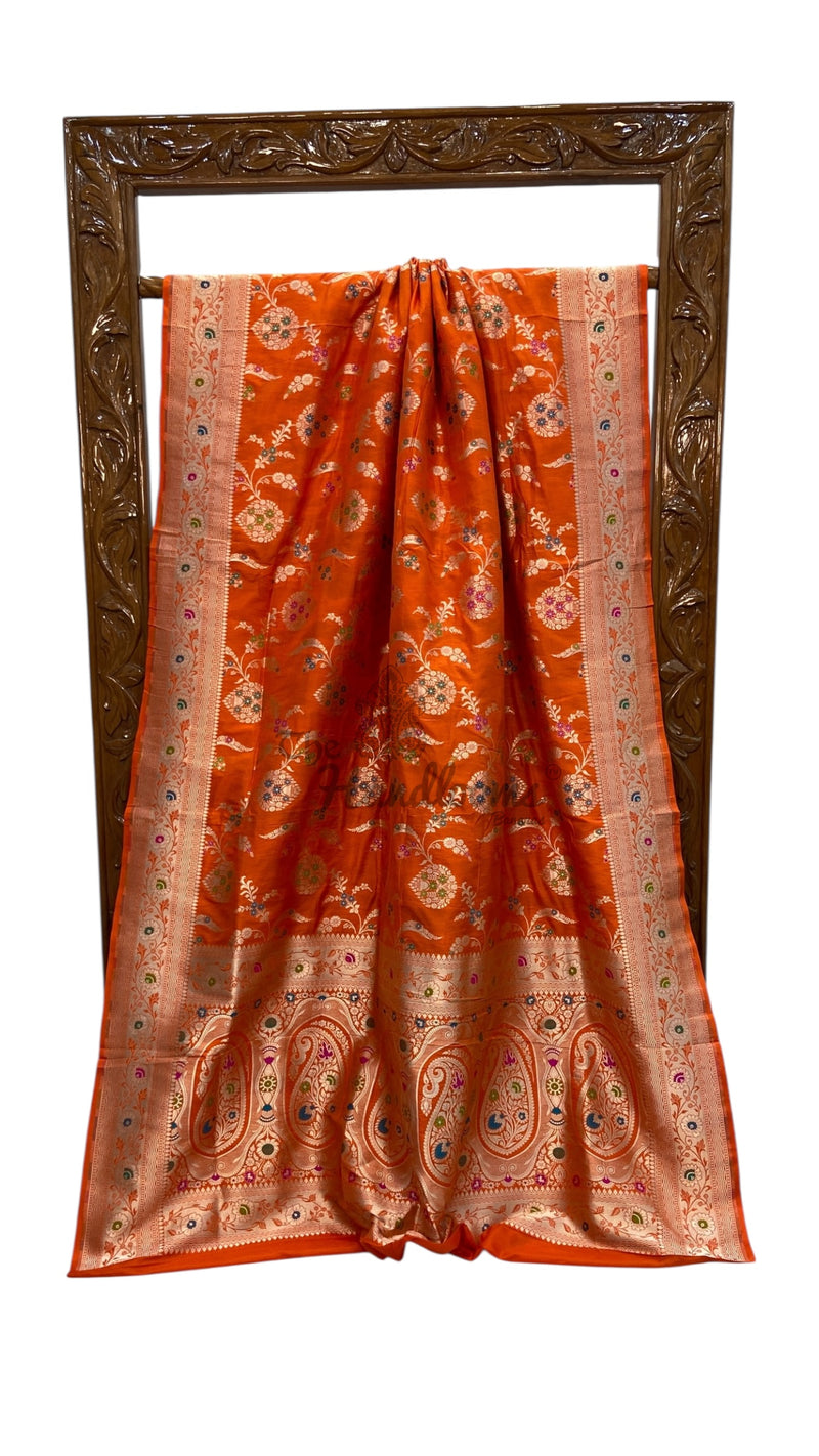 Pure Katan Silk Banarasi Handloom Saree - All over Jaal Work With Meenakari - The Handlooms