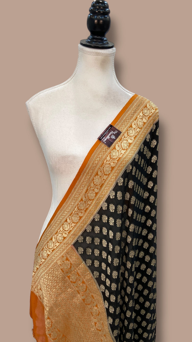 Pure Khaddi Georgette Dupatta - water zari - The Handlooms
