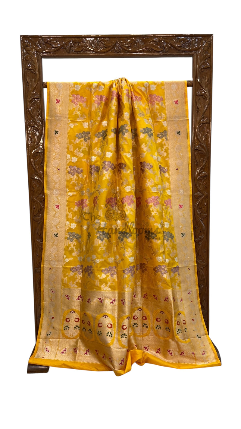 Pure Katan Silk Banarasi Handloom Saree - All Over Sona Roopa Jaal Work - The Handlooms