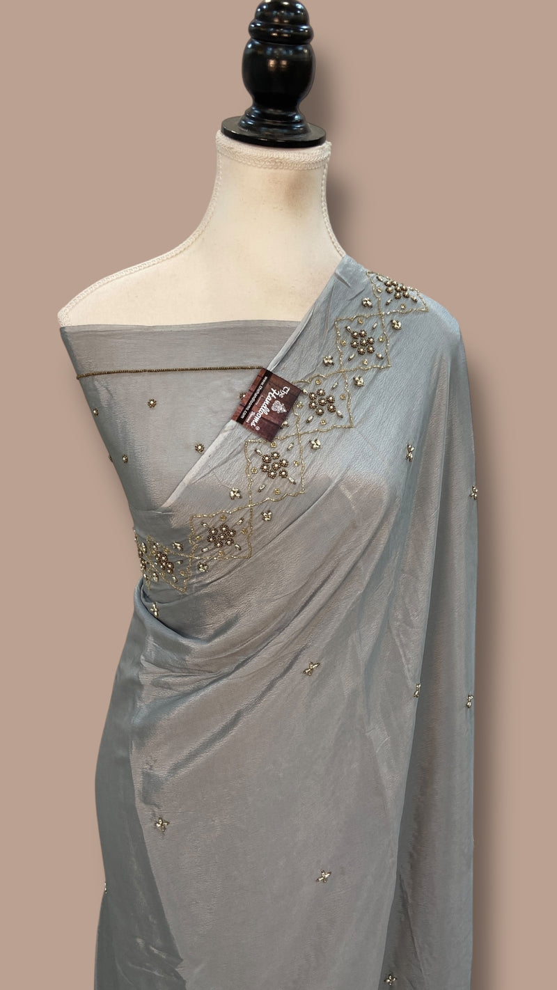 Pure Crepe Silk Handloom Banarasi Saree with Handwork - The Handlooms