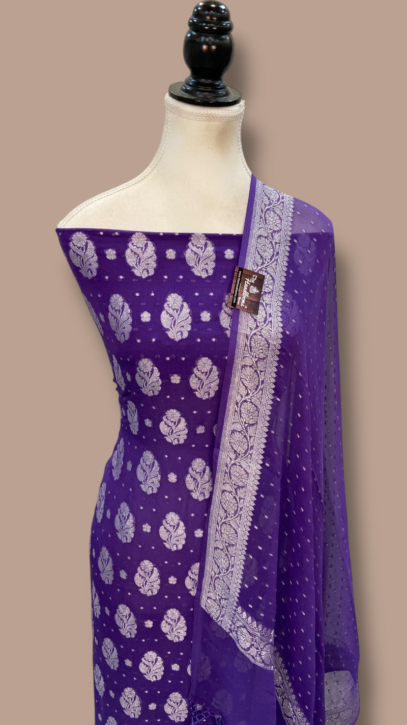 Pure Khaddi Georgette Banarasi Dress Material - The Handlooms