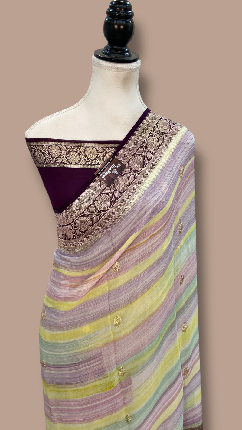 Pure Khaddi Georgette Handloom Banarasi Saree with water zari - The Handlooms