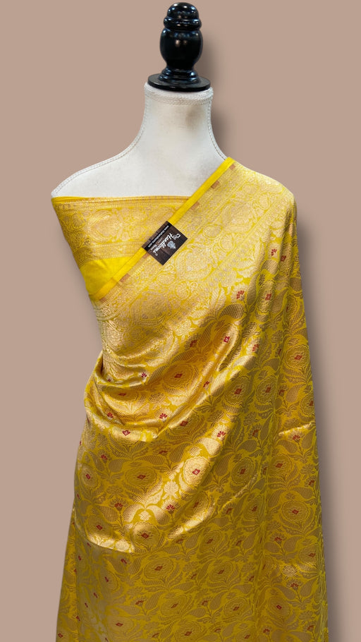 Regal Pure Katan Silk Banarasi Saree – Handwoven Tanchui Brocade with Meenakari Work - The Handlooms