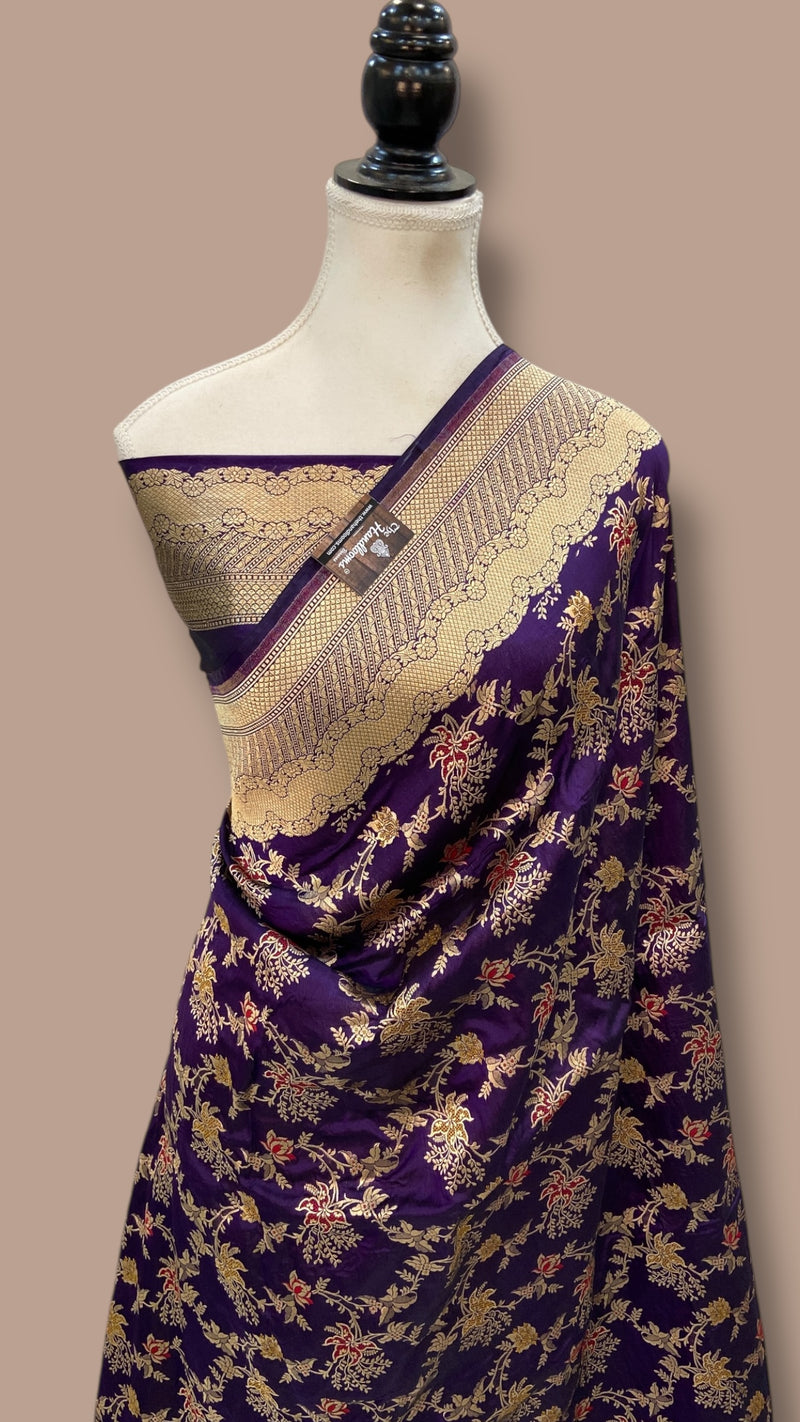 Pure Katan Silk Banarasi Handloom Saree - All over Jaal Work With Meenakari - The Handlooms