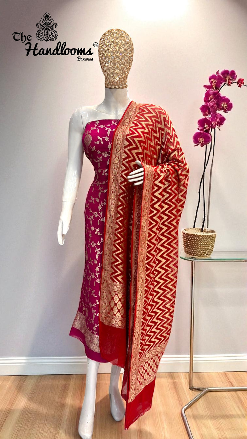 Khaddi Georgette Banarasi Dress material Water Zari - The Handlooms