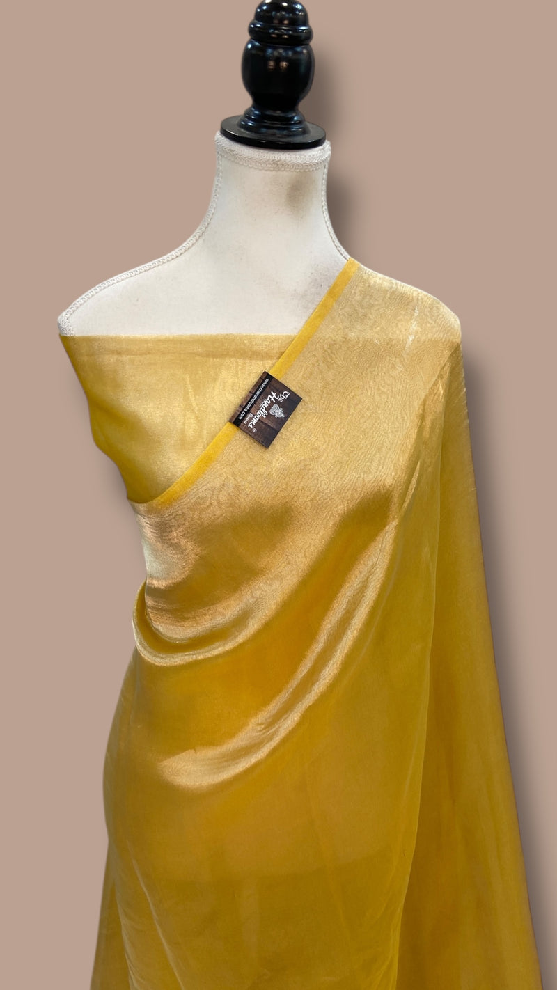 Yellow Pure Kora Handloom Banarasi Saree - Plain
