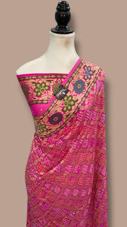 Pure Georgette Banarasi Bandhej Handloom Saree - Meenakari - The Handlooms