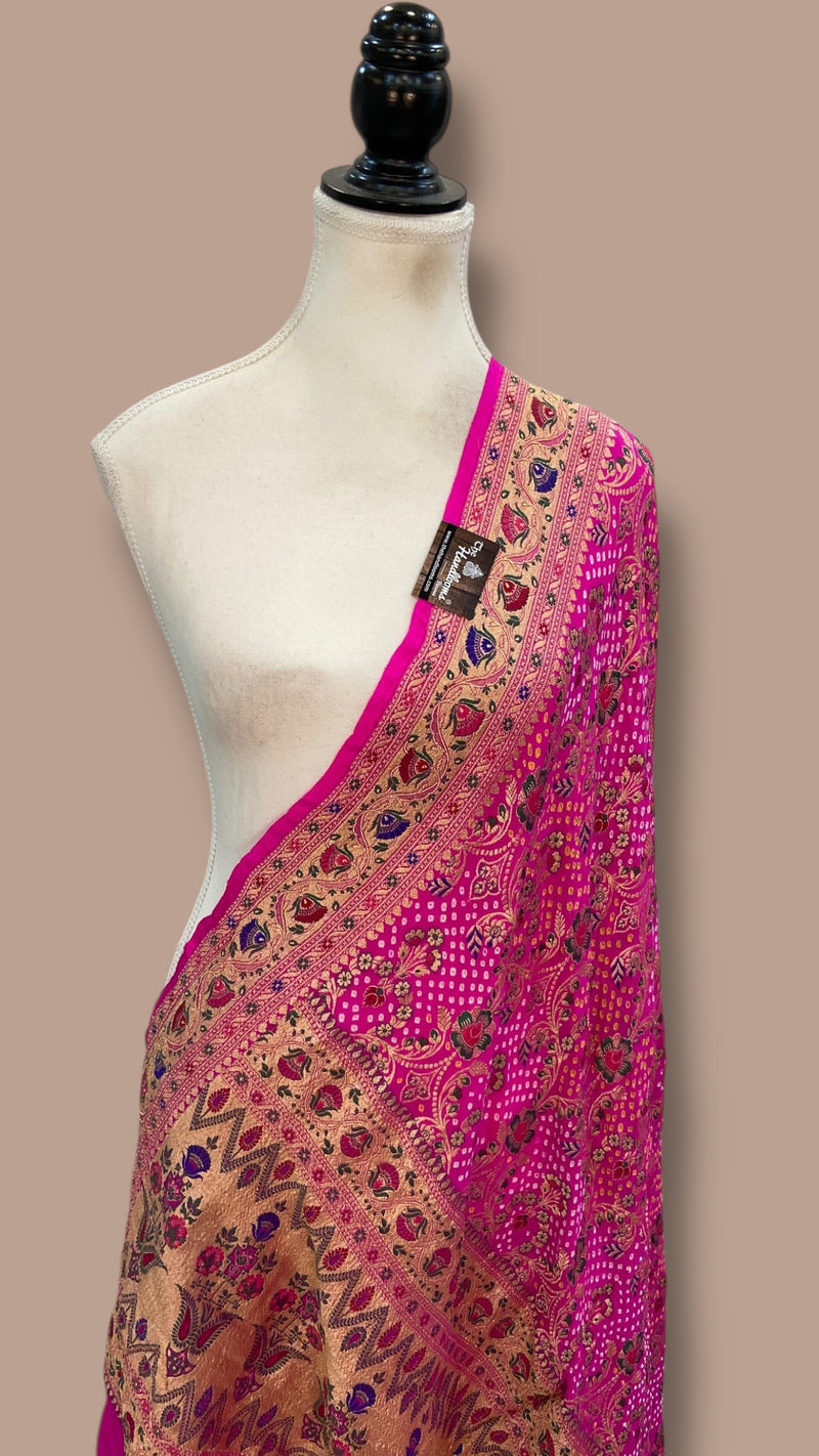 Pure Georgette Banarasi Bandhej Handloom Dupatta - The Handlooms