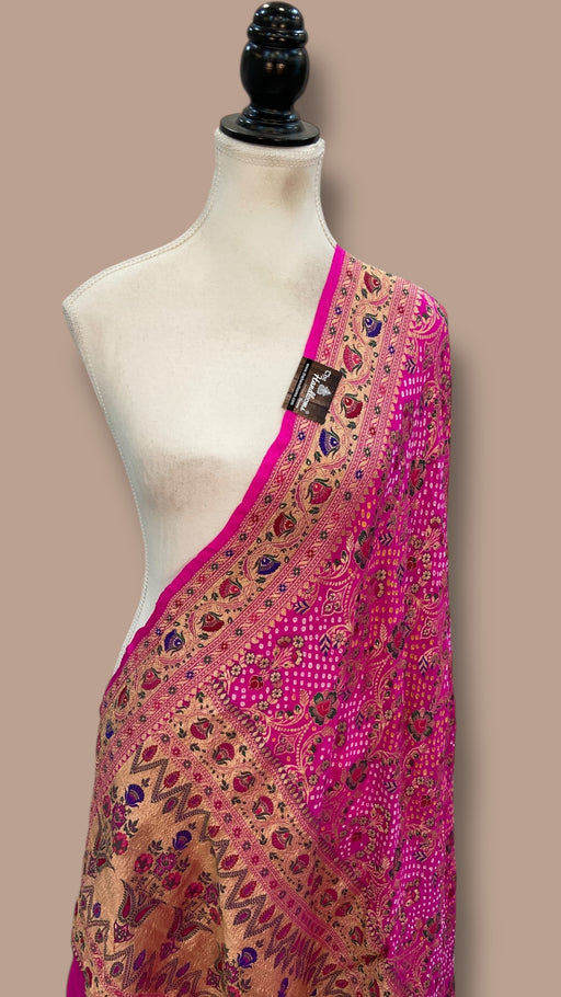 Pure Georgette Banarasi Bandhej Handloom Dupatta - The Handlooms