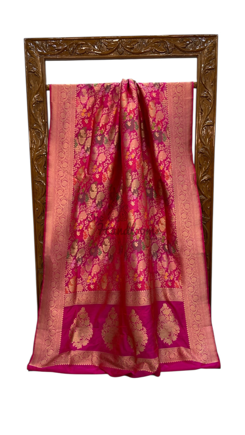Multicolor Pure Katan Silk Banarasi Handloom Saree - All over Jaal Work With Rangkart - The Handlooms