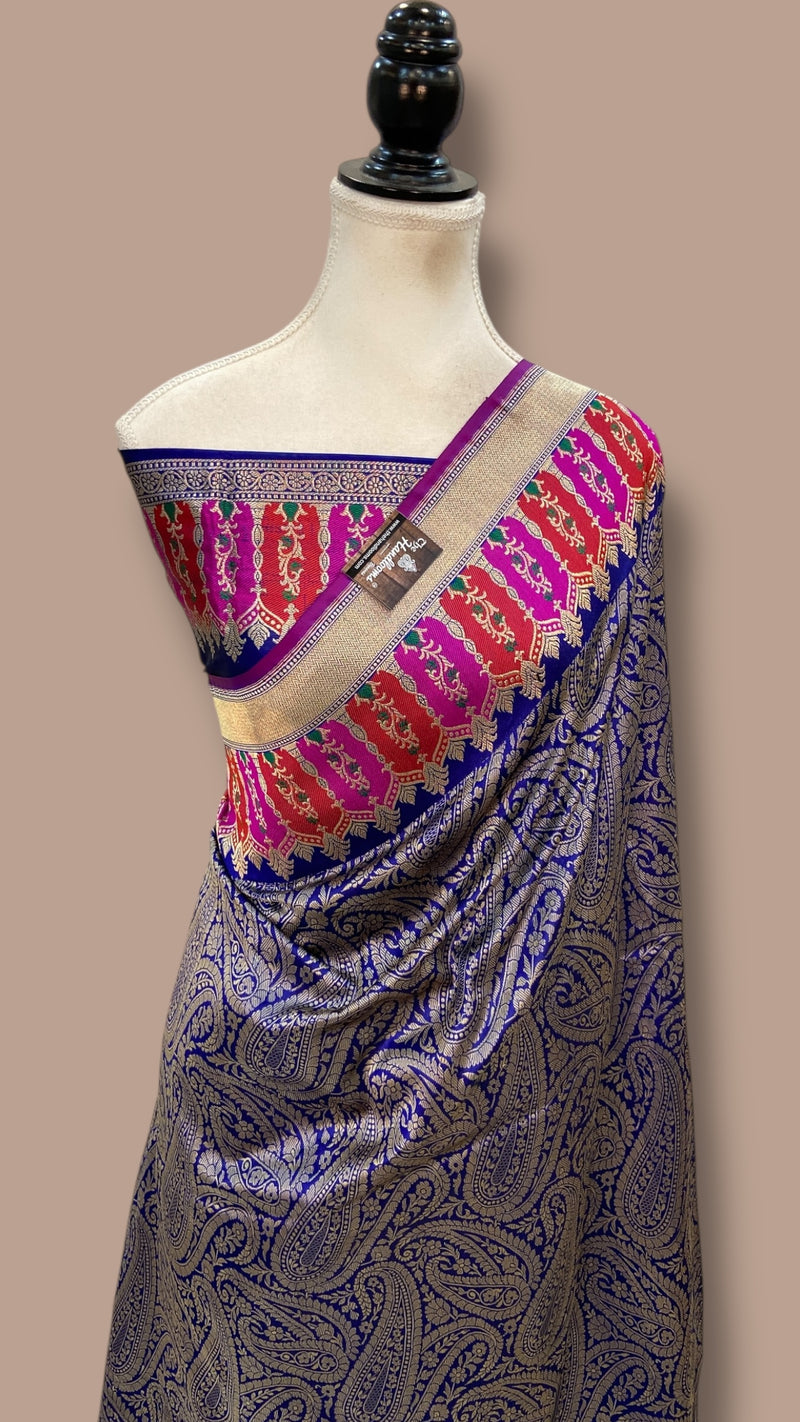 Pure Katan Silk Banarasi Handloom Saree - Tanchui Brocade With Meenakari - The Handlooms