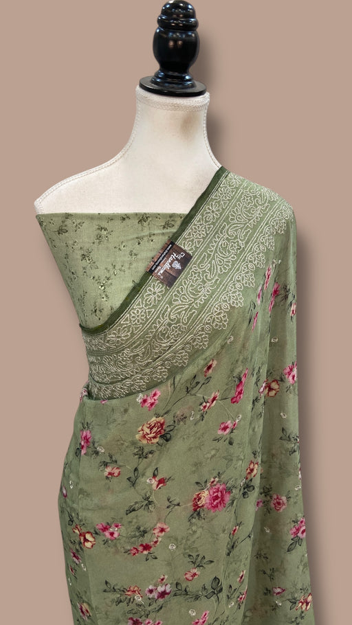 Pure Georgette Handloom Banarasi Saree - Digital Print With Chikankari - The Handlooms