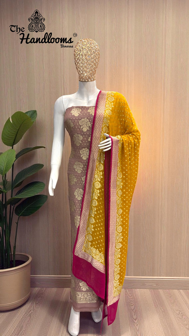 Khaddi Georgette Banarasi Dress material Water Zari - The Handlooms