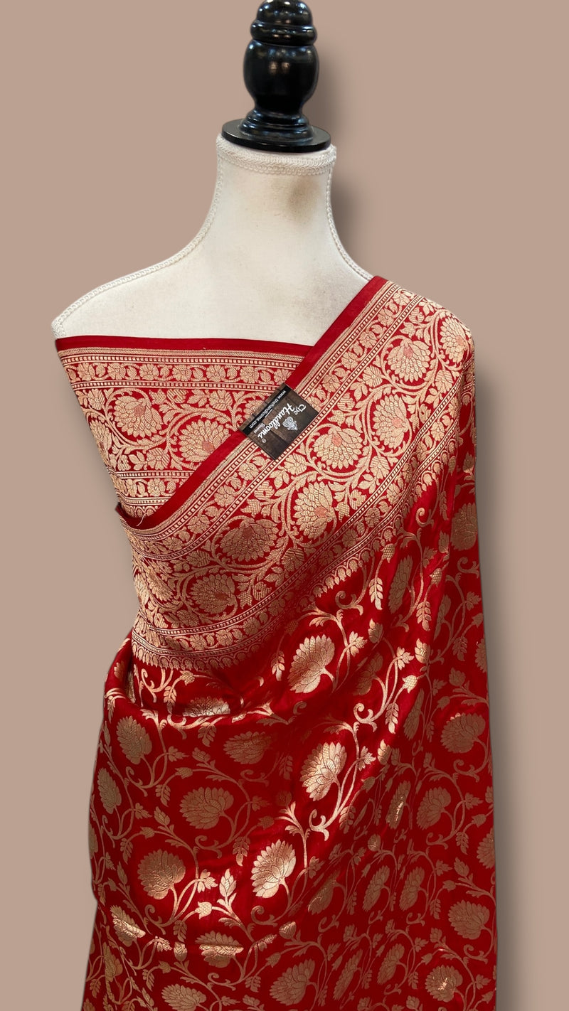 Pure Katan Silk Banarasi Handloom Saree - All Over Jaal Work - The Handlooms