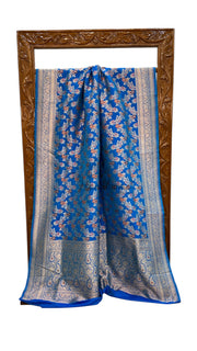 Blue Pure Katan Silk Banarasi Handloom Saree - All over Jaal Work With Meenakari - The Handlooms