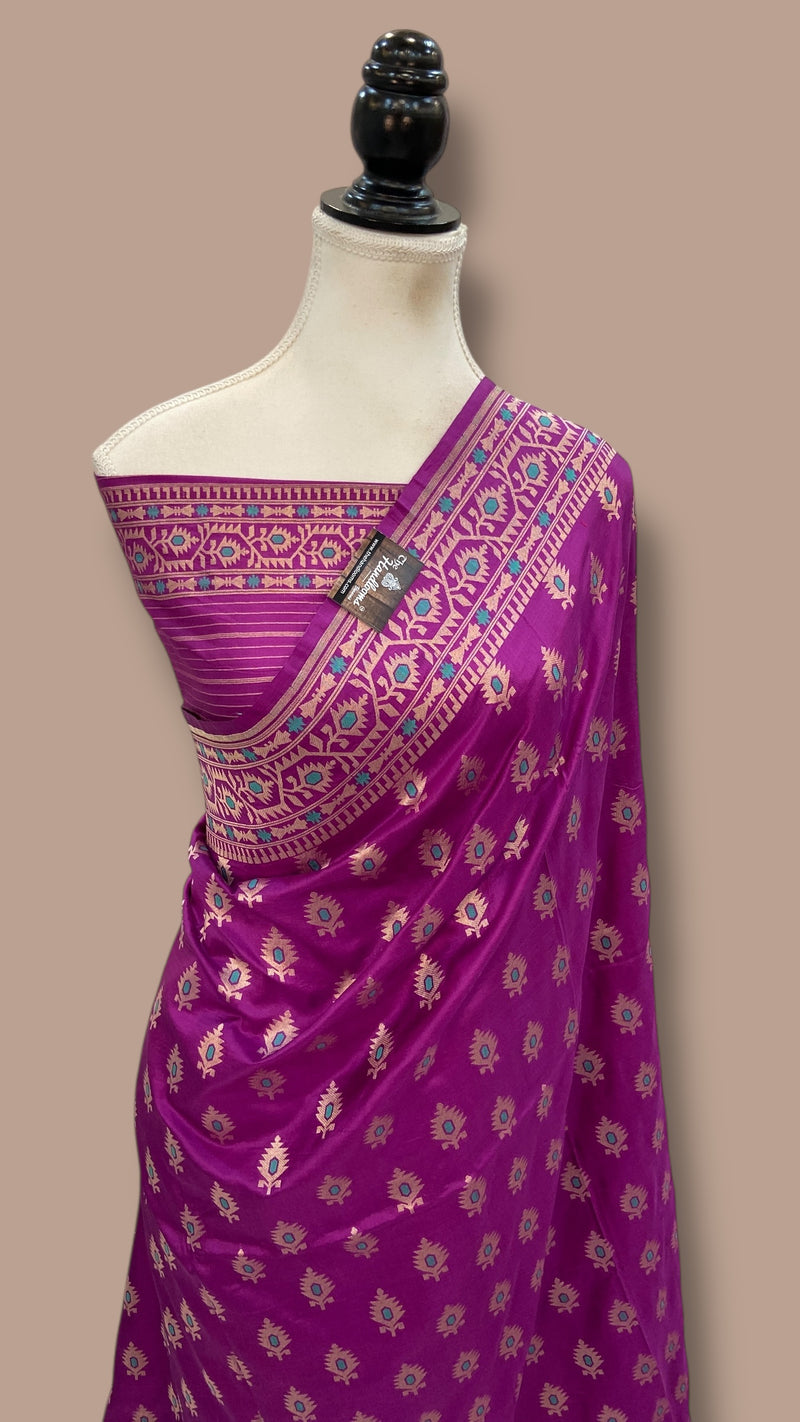 Pure Katan Jamdani Silk Handlooms Banarasi Saree - All Over Motifs - The Handlooms