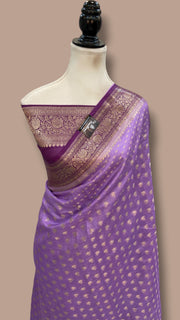 Lavander Pure Tussar Silk Handloom Banarasi Saree - The Handlooms