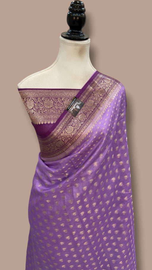 Lavander Pure Tussar Silk Handloom Banarasi Saree - The Handlooms