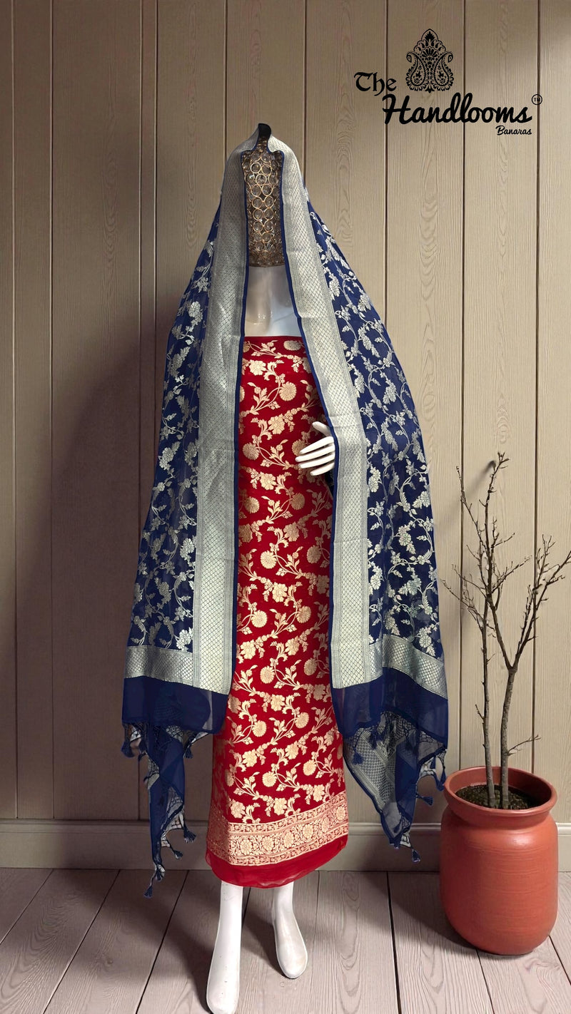 Khaddi Georgette Banarasi Dress material Water Zari - The Handlooms