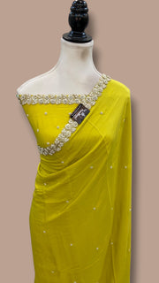 Pure Crepe Silk Handloom Banarasi Saree with Handwork - The Handlooms