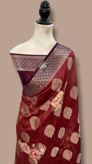 Pure Chiniya Silk Handloom Banarasi Saree Digital Print - The Handlooms