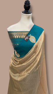 Pure Kora Tissue Handloom Banarasi Saree - Satan Border - The Handlooms