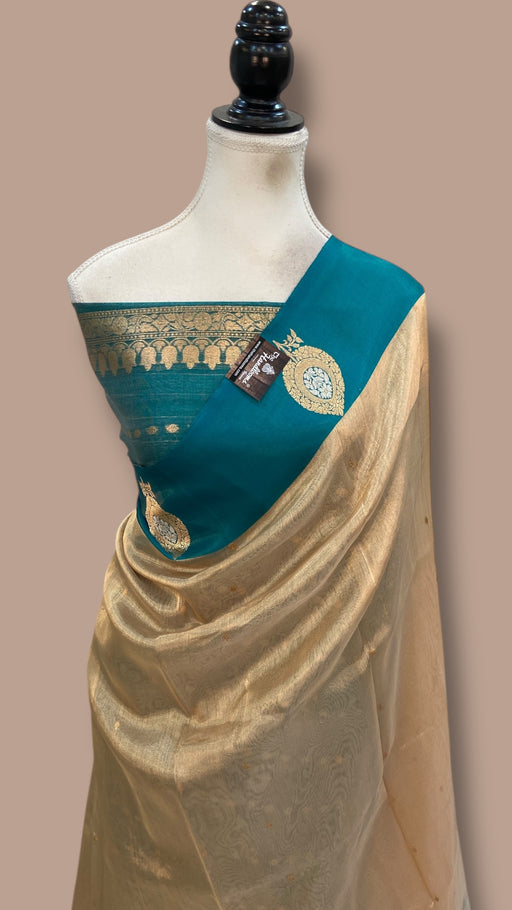 Pure Kora Tissue Handloom Banarasi Saree - Satan Border - The Handlooms