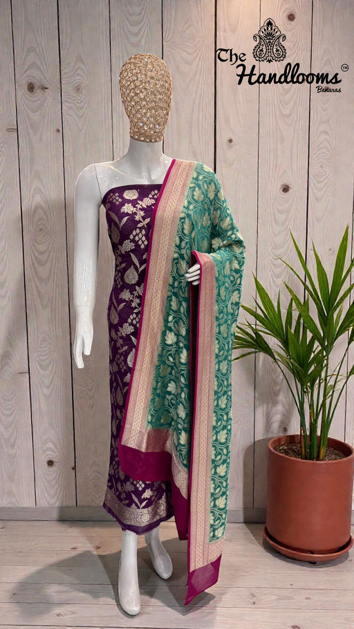 Khaddi Georgette Banarasi Dress Material Water Zari - The Handlooms