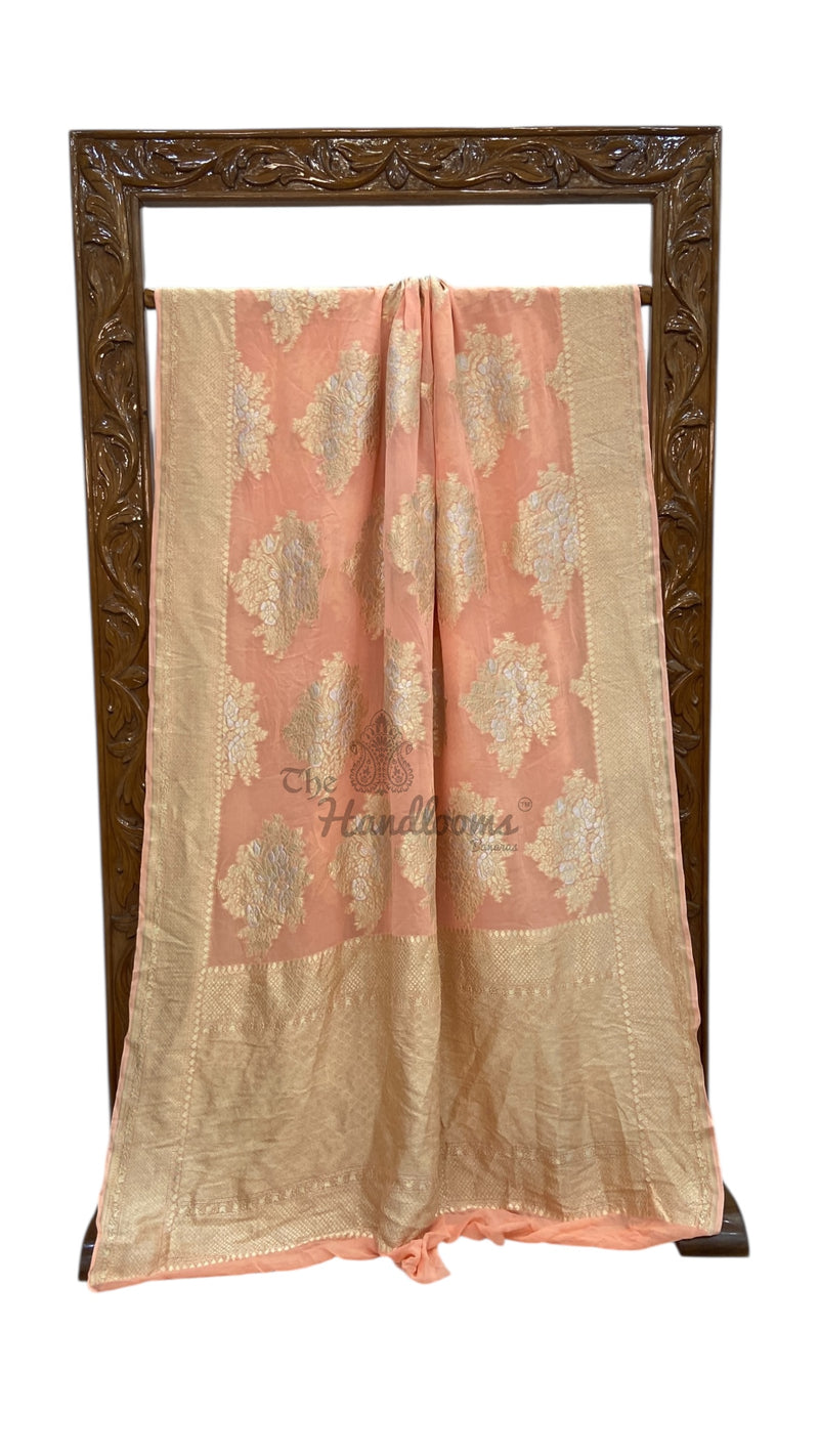 Khaddi Georgette Handloom Banarasi Saree - All Over Sona Roopa Jaal - The Handlooms