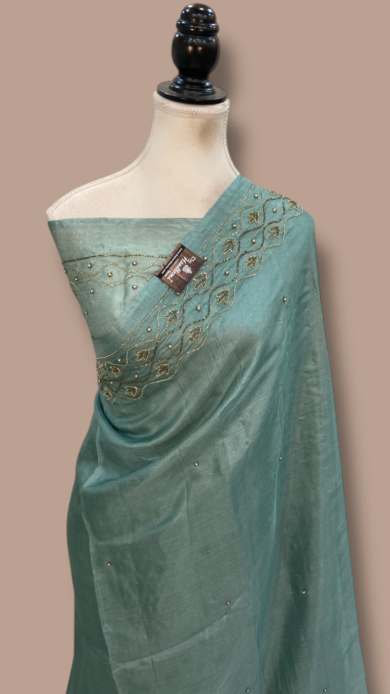 Pure Tussar Silk Handloom Banarasi Saree With Handwork