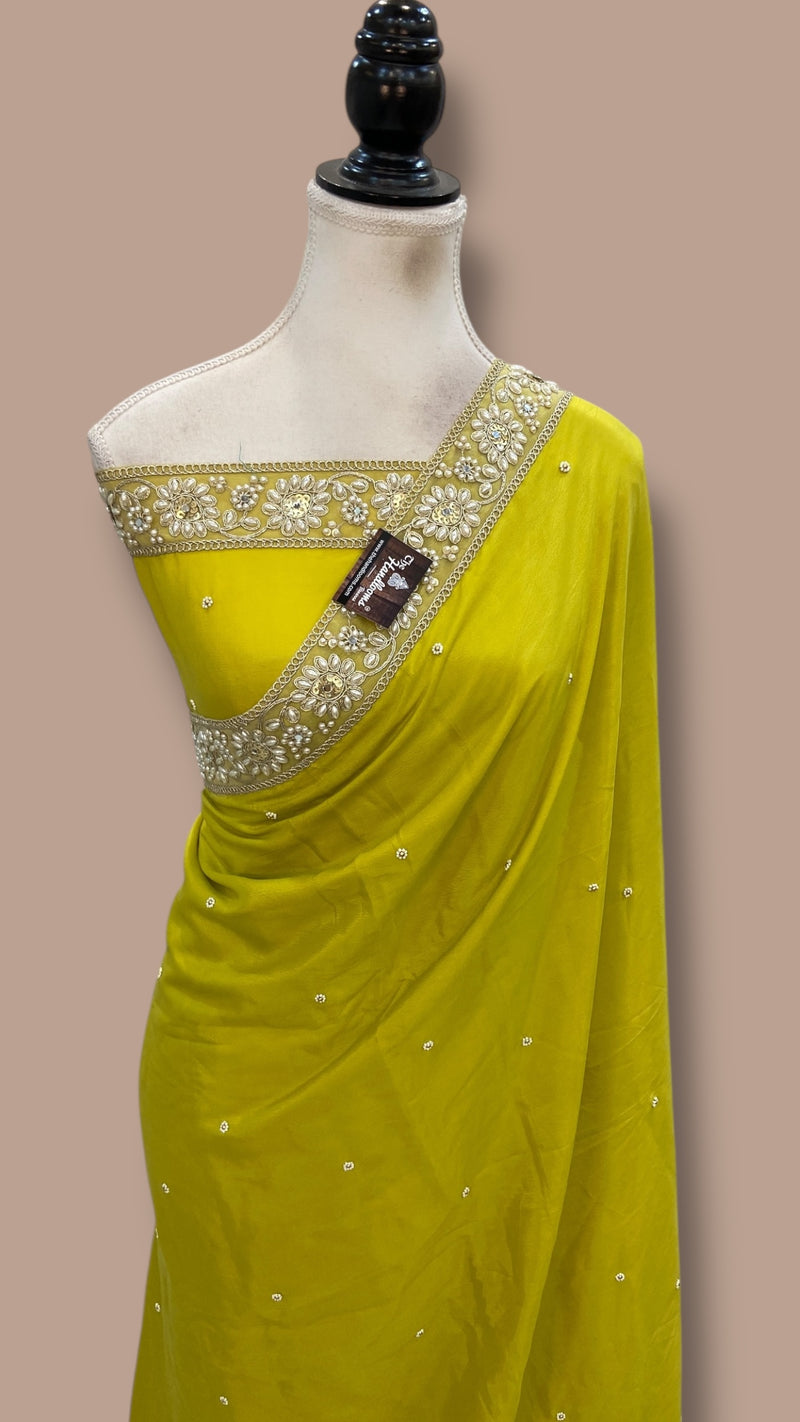 Pure Crepe Silk Handloom Banarasi Saree with Handwork