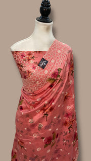 Pure Chiniya Silk Handloom Banarasi Saree with Chikankari - The Handlooms