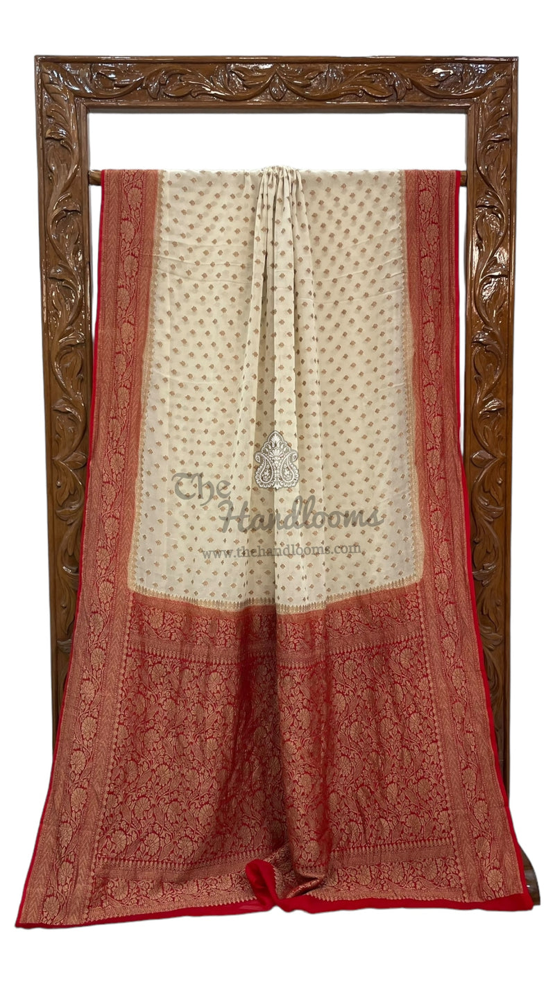 Khaddi Georgette Handloom Banarasi Saree -  Antique zari - The Handlooms