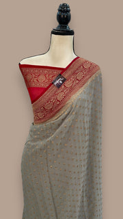 Khaddi Georgette Handloom Banarasi Saree -  Antique zari - The Handlooms