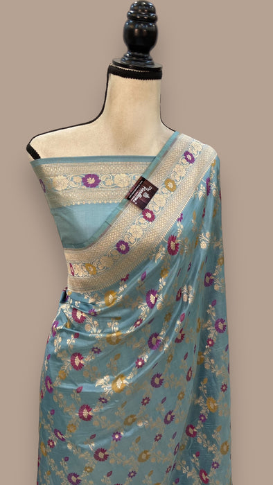 Pure Katan Silk Banarasi Handloom Saree - All over Jaal work with Meenakari