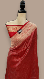 Red Pure Katan Silk Banarasi Handloom Saree - Tanchui Brocade - The Handlooms