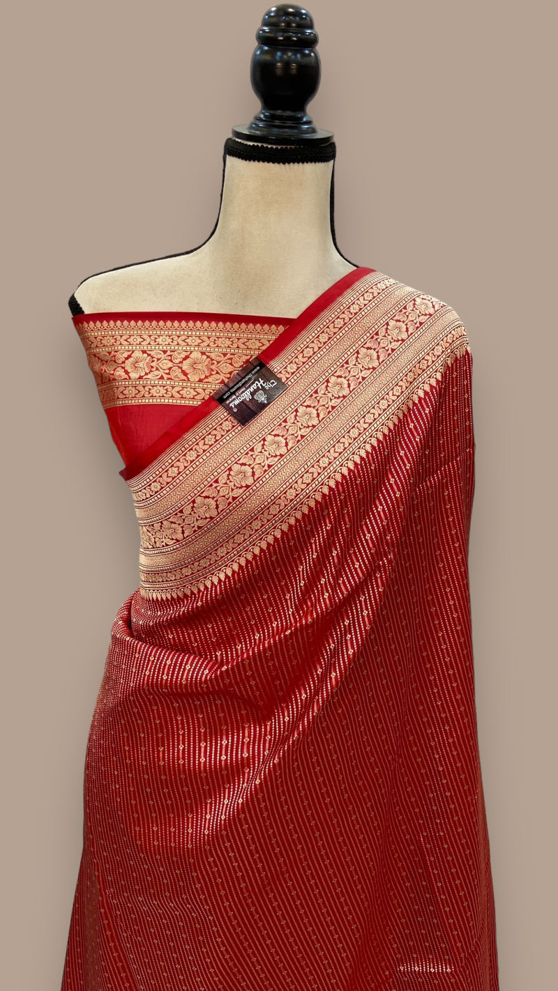 Red Pure Katan Silk Banarasi Handloom Saree - Tanchui Brocade - The Handlooms