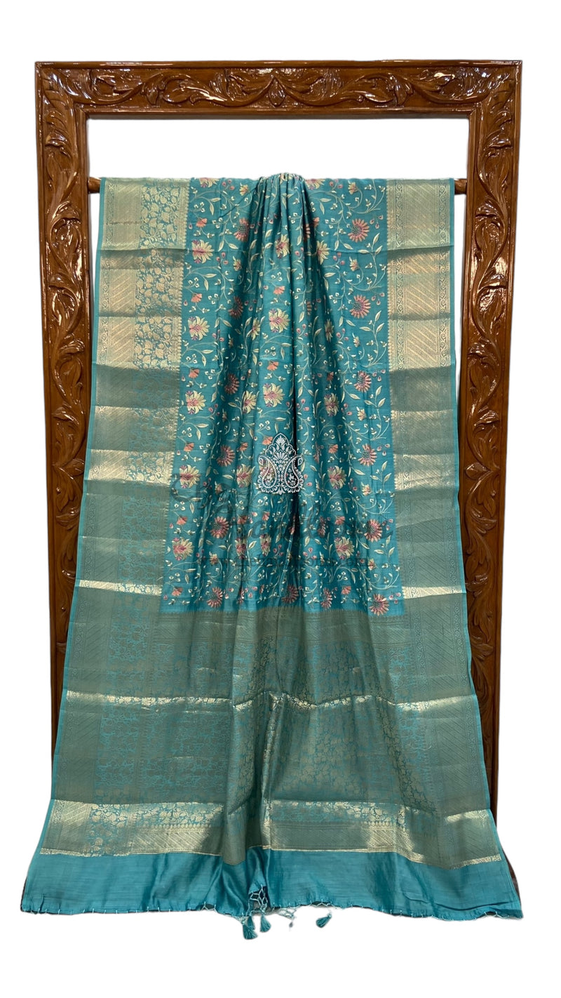 Pure Chiniya Silk Handloom Banarasi Saree with Chikankari - The Handlooms