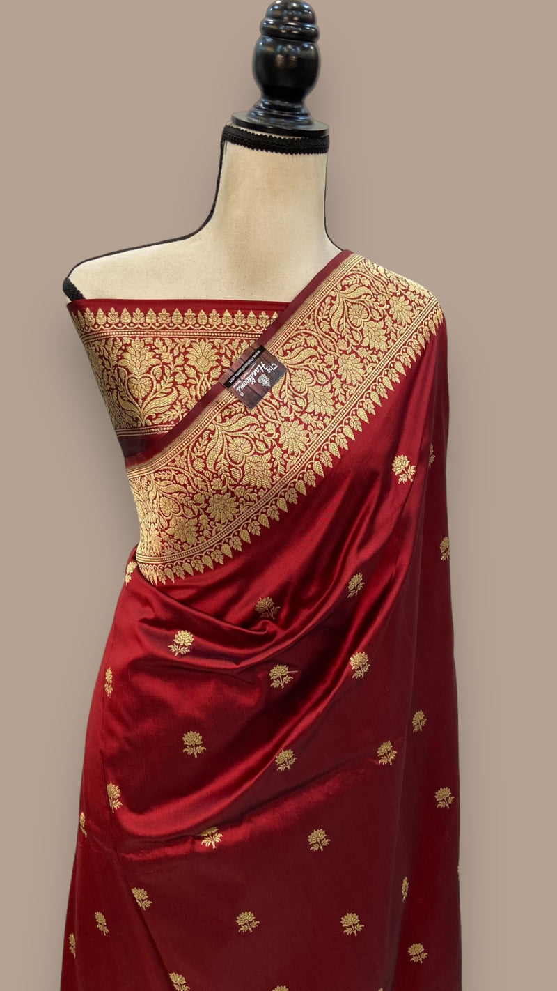 Pure Katan Silk Banarasi Handloom Saree - All over Kadua motifs - The Handlooms