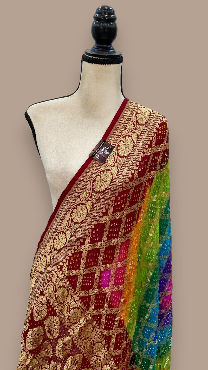 Pure Georgette Banarasi Bandhej Handloom Dupatta - The Handlooms