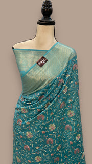 Pure Chiniya Silk Handloom Banarasi Saree with Chikankari - The Handlooms