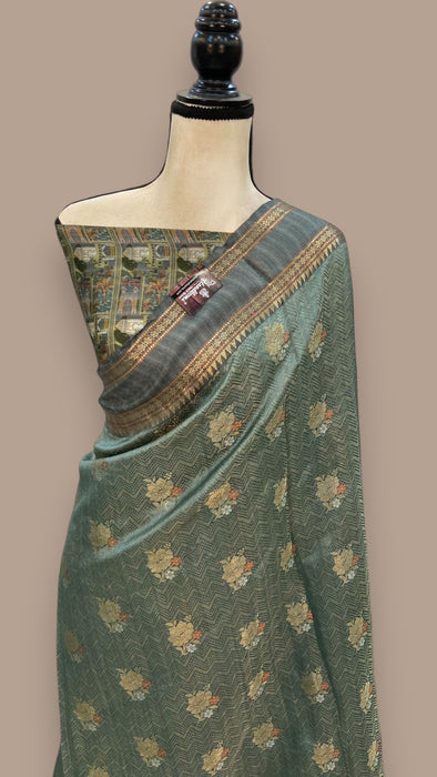 Pure Mango Silk Banarasi Handloom Reshmi Zari Saree With Digital Print